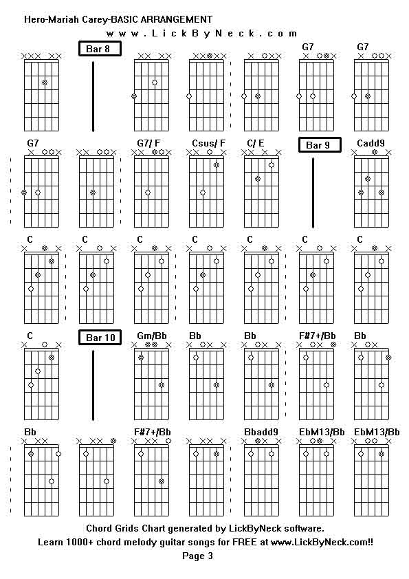 Chord Grids Chart of chord melody fingerstyle guitar song-Hero-Mariah Carey-BASIC ARRANGEMENT,generated by LickByNeck software.